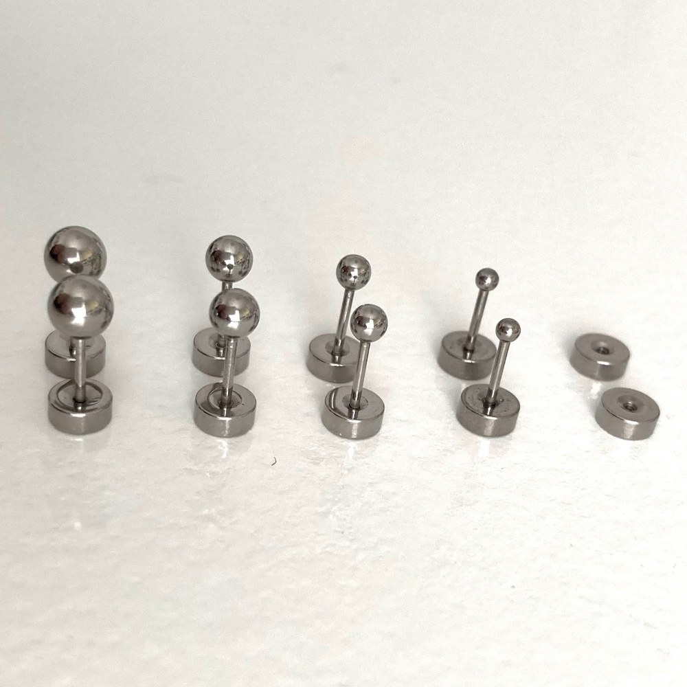 Hypoallergenic Surgical Steel Flatback Studs for Sensitive Ears - Set of 8
